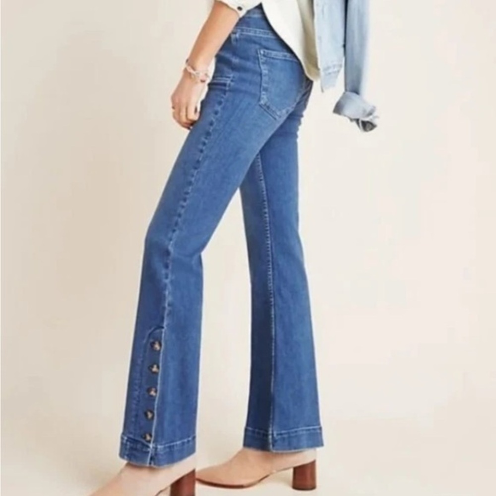 Anthropologie Blue Boot-Cut Jeans with Button Detail